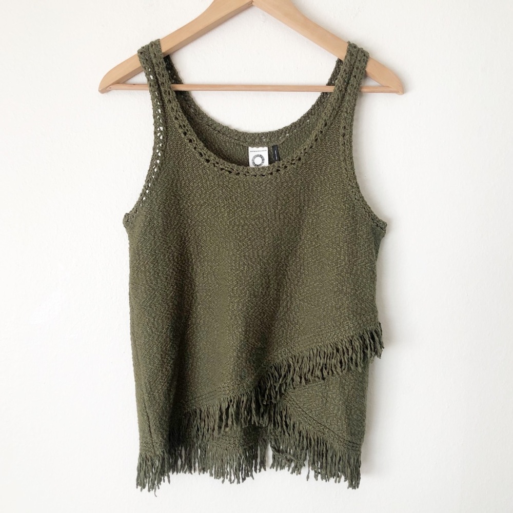 Akemi + Kin Olive Fringe Asymetrical Sweater Tank